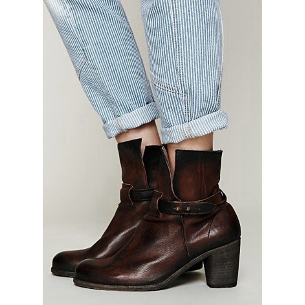 Free People Spellbound Ankle Boots Brown Distressed EU 37 US 6.5 7